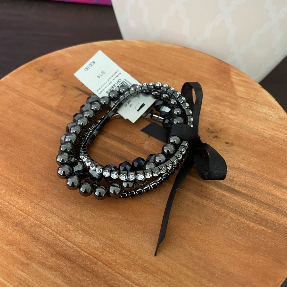 NWT * Express Black and Silver‎ Layered Bracelet Set * NEW
